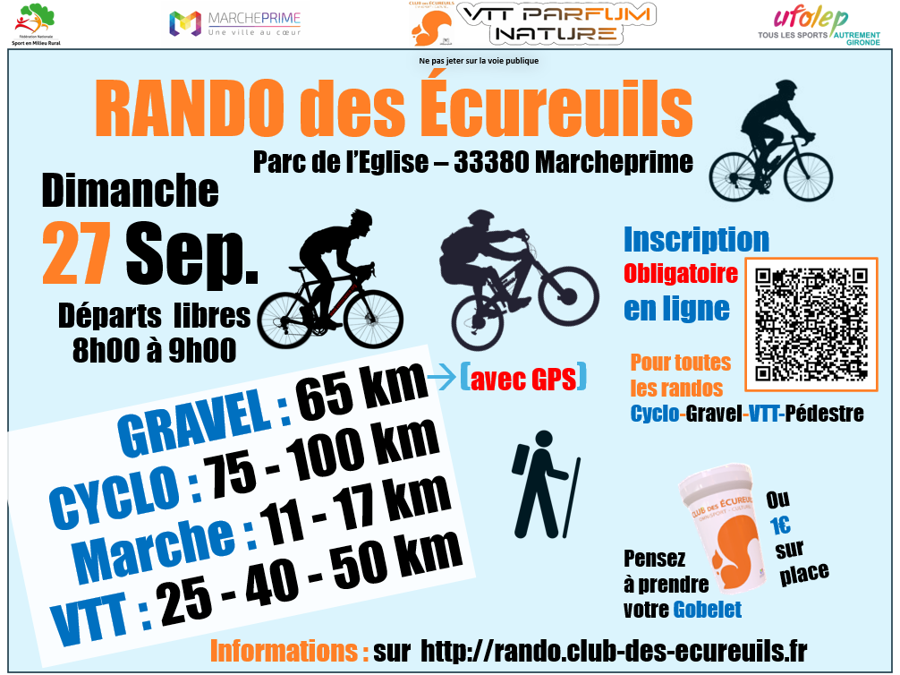 24ème RANDO des ÉCUREUILS (Cyclo, Gravel, VTT et Pédestre)