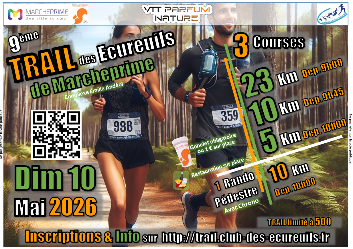 9ème TRAIL des Écureuils de Marcheprime - Dimanche 10 Mai 2026